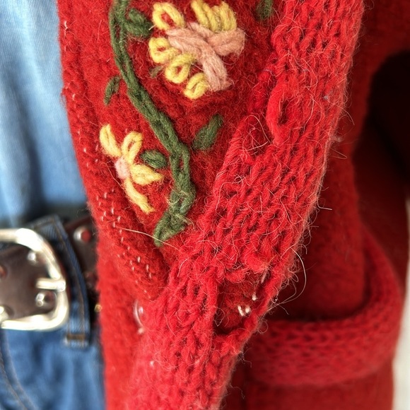 Vintage 80’s wool shawl collared jacket with crewel embroidery & blanket stitch - Picture 12 of 14